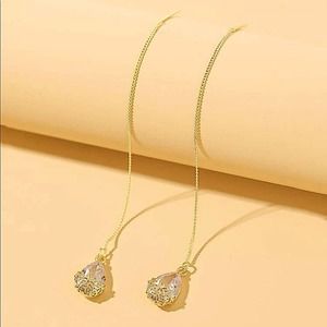 Gold Rhinestone Water Drop Threader Earrings